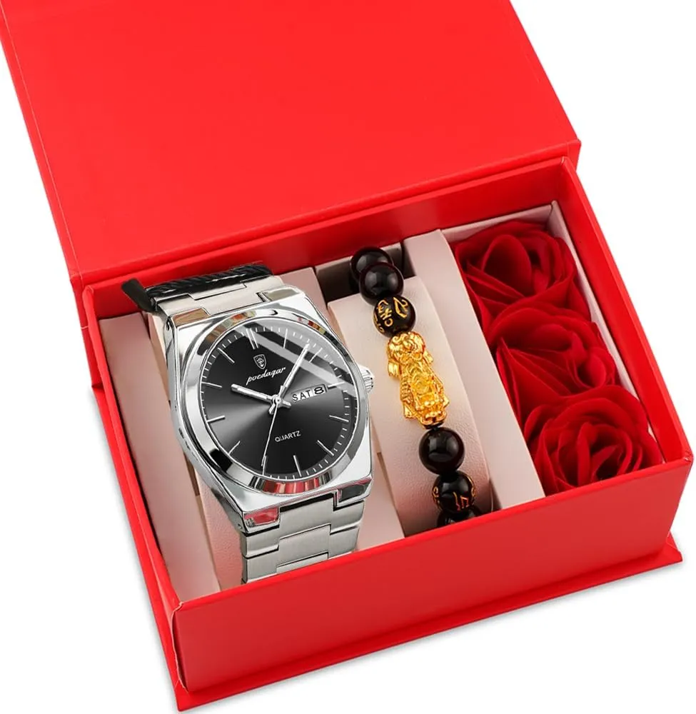 Men's Watches Male Clock Box Man Luxury Business Watch fiber transit cushion Waterproof Luminous Date Week Stainless Steel Men Wristwatch Casual Quartz 