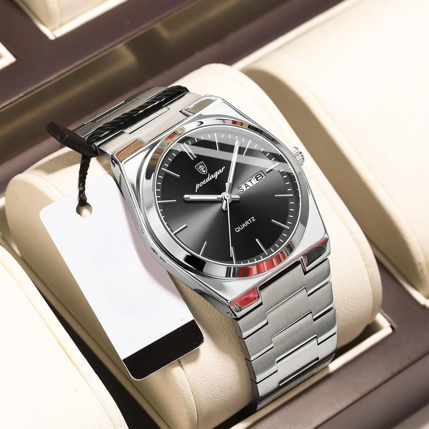 Men's Watches Male Clock Box Man Luxury Business Watch fiber transit cushion Waterproof Luminous Date Week Stainless Steel Men Wristwatch Casual Quartz 