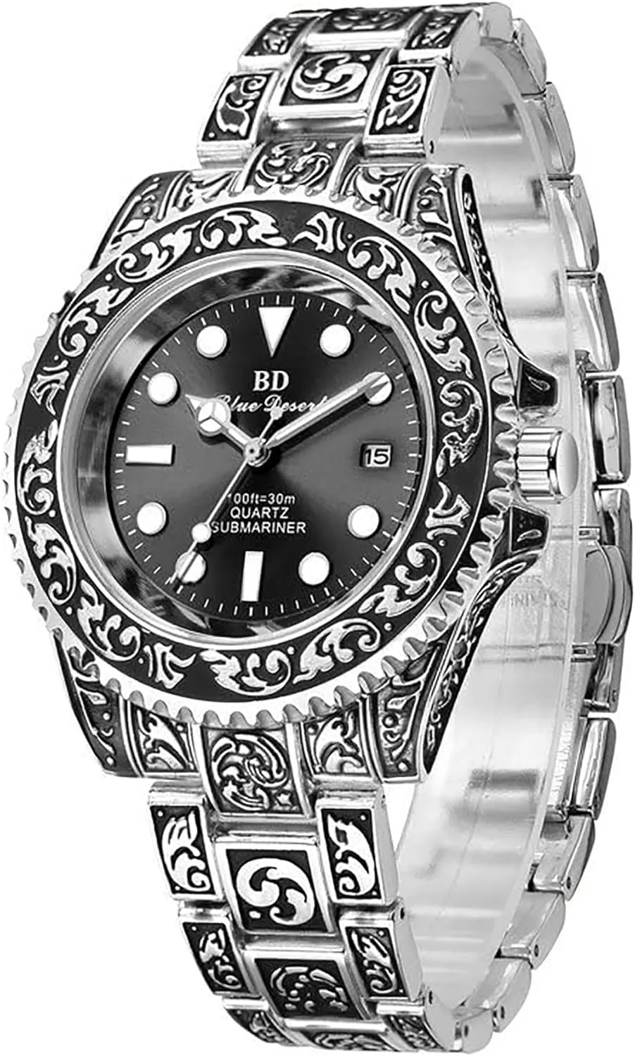 Men's Watches Stainless Steel Analog Quartz Dress endowment Business Wristwatch Luminous Date Waterproof Watches for Men Gosasa Retro 3D Carving 