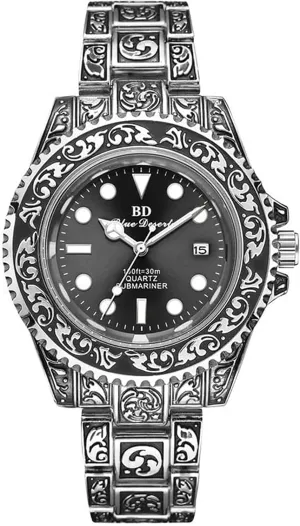 Men's Watches Stainless Steel Analog Quartz Dress endowment Business Wristwatch Luminous Date Waterproof Watches for Men Gosasa Retro 3D Carving 