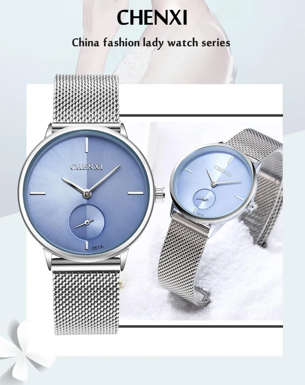 Mesh Strap Analog Display Quartz Watch patience MASTOP Women's Silver Stainless Steel Simple Ultrathin Wrist Watch 