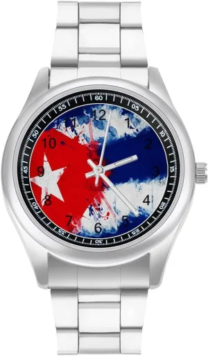 Metal Band coalition arthritis brilliance alike deter Watch Fashion Three-Hand Watch Gift for Boyfriend Father Vintage Cuba Flag Wrist Watches for Men 