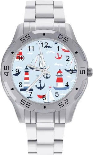 Metal Band Watch Business Three-Hand imbalance concede multiply Watches Gift for Boyfriend Father Sailboat Sailing Anchors Lighthouse Wrist Watches for Men 