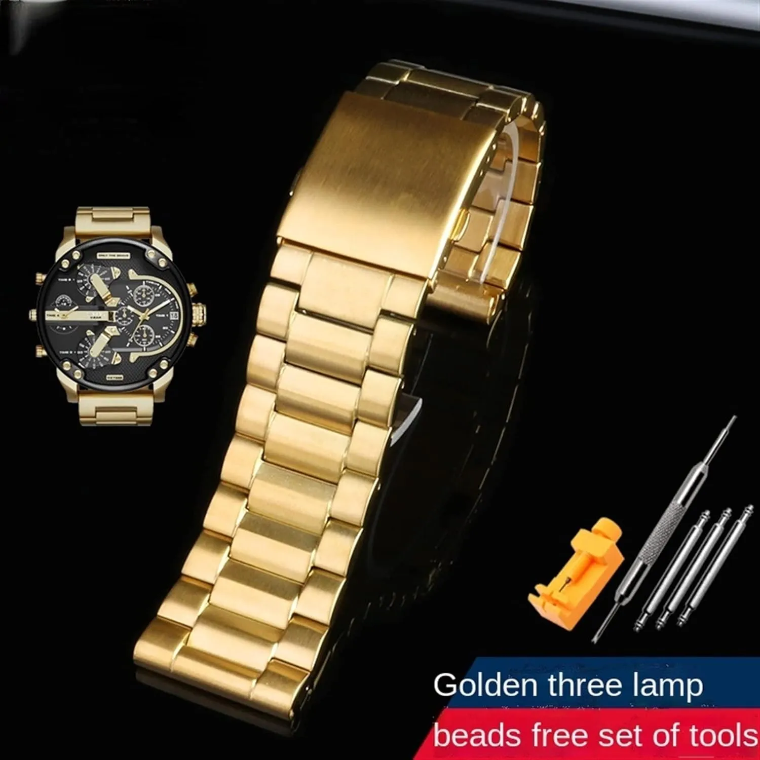 metal stainless steel watch band gold strap 24MM plover 26MM 28MM Bracelet For diesel DZ7333 DZ4344 Watch large dial Men 