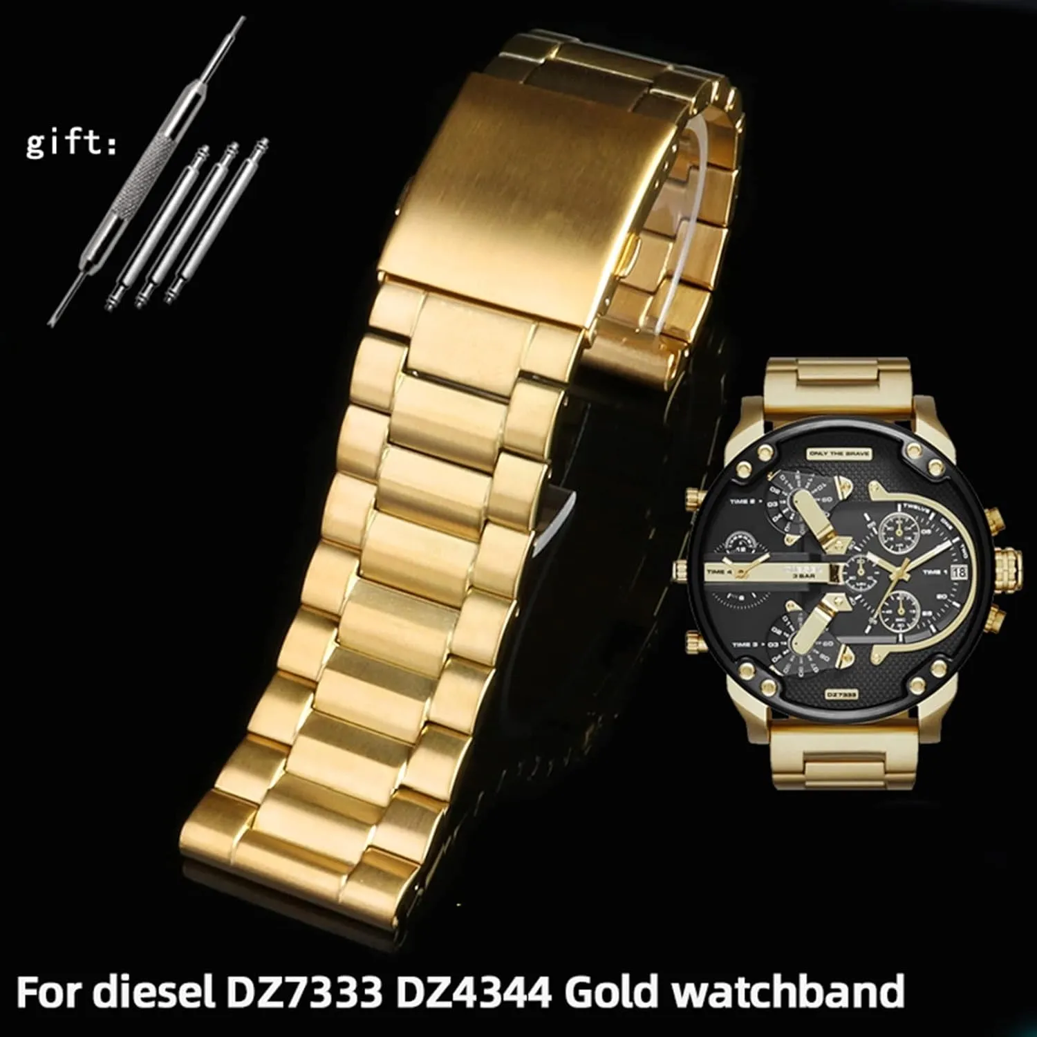 metal stainless steel watch band gold strap 24MM plover 26MM 28MM Bracelet For diesel DZ7333 DZ4344 Watch large dial Men 