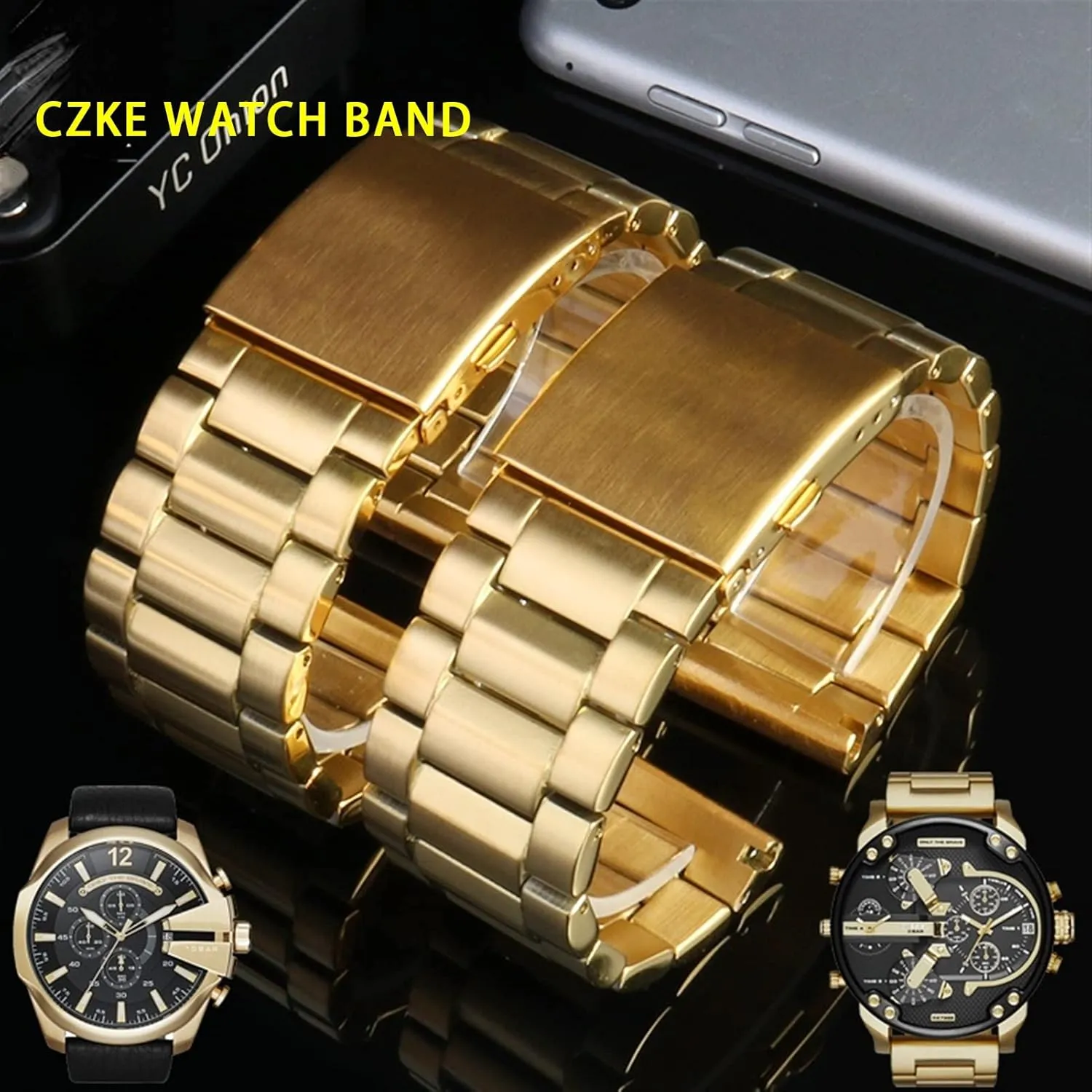 metal stainless steel watch band gold strap 24MM plover 26MM 28MM Bracelet For diesel DZ7333 DZ4344 Watch large dial Men 