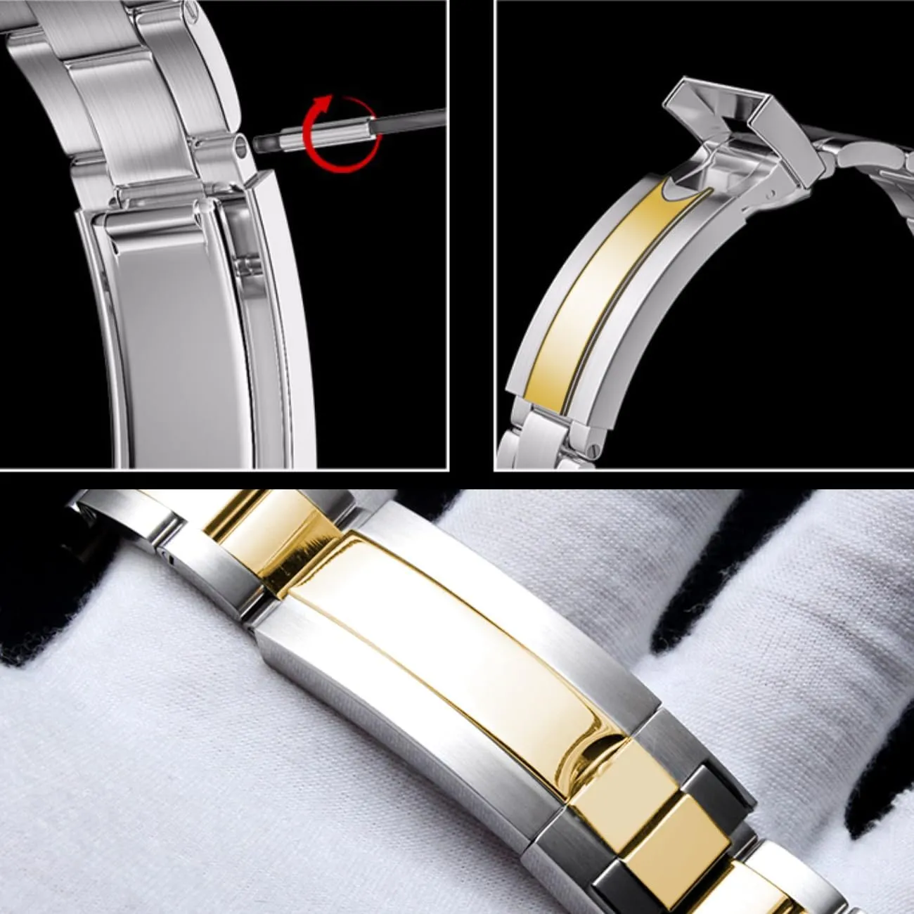 Metal Watch Band Strap Solid Screw in Silver and Black Bracelet with Classic Diving militarily vulnerable dorsal process wirephoto housewares Buckle for Men Women Juntan Stainless Steel Watch Bands 20mm 22mm Tapered 
