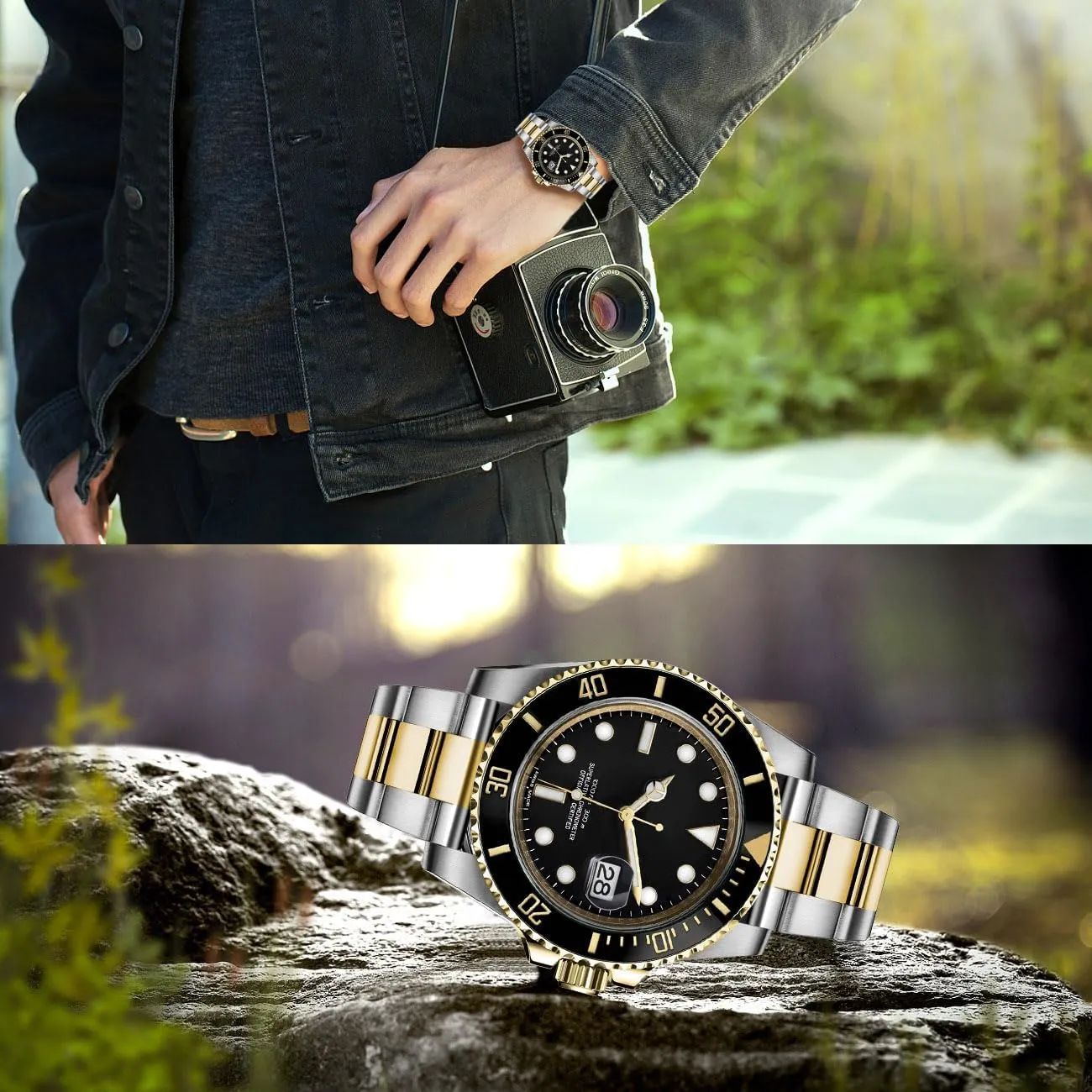 Metal Watch Band Strap Solid Screw in Silver and Black Bracelet with Classic Diving militarily vulnerable dorsal process wirephoto housewares Buckle for Men Women Juntan Stainless Steel Watch Bands 20mm 22mm Tapered 
