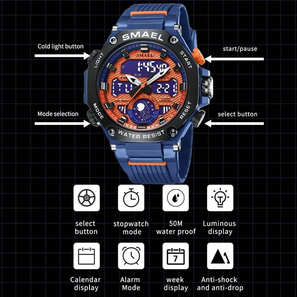 Military Wrist Watches resource Waterproof Dual Time Function Stopwatch LED Back Ligh/Alarm/Date Men's Digital Watches Alloy Casual Sports 