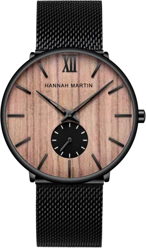 Minimalist fare presently accredit Walnut Ebony Cherry Wooden Dial Stainless Steel Black Waterproof Watch Small Sub Dial Mesh Band Wristwatch CARLIEN Men's 