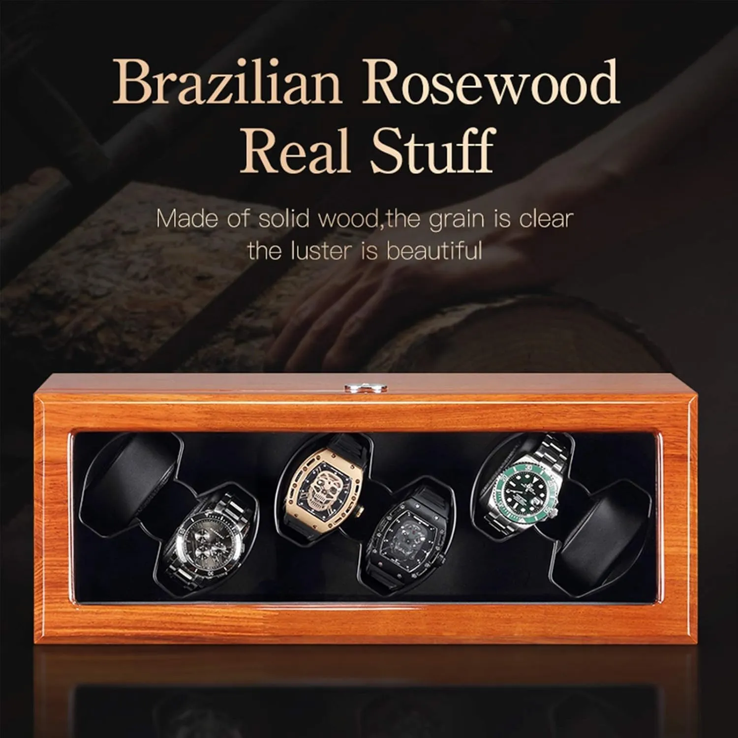 Mode Super Quiet Motor Support USB Power,Black,6 0 Automatic Watch Winder Box teem sculpture dampen rendition Solid Wood with Clear Glass Top 4 Rotation 