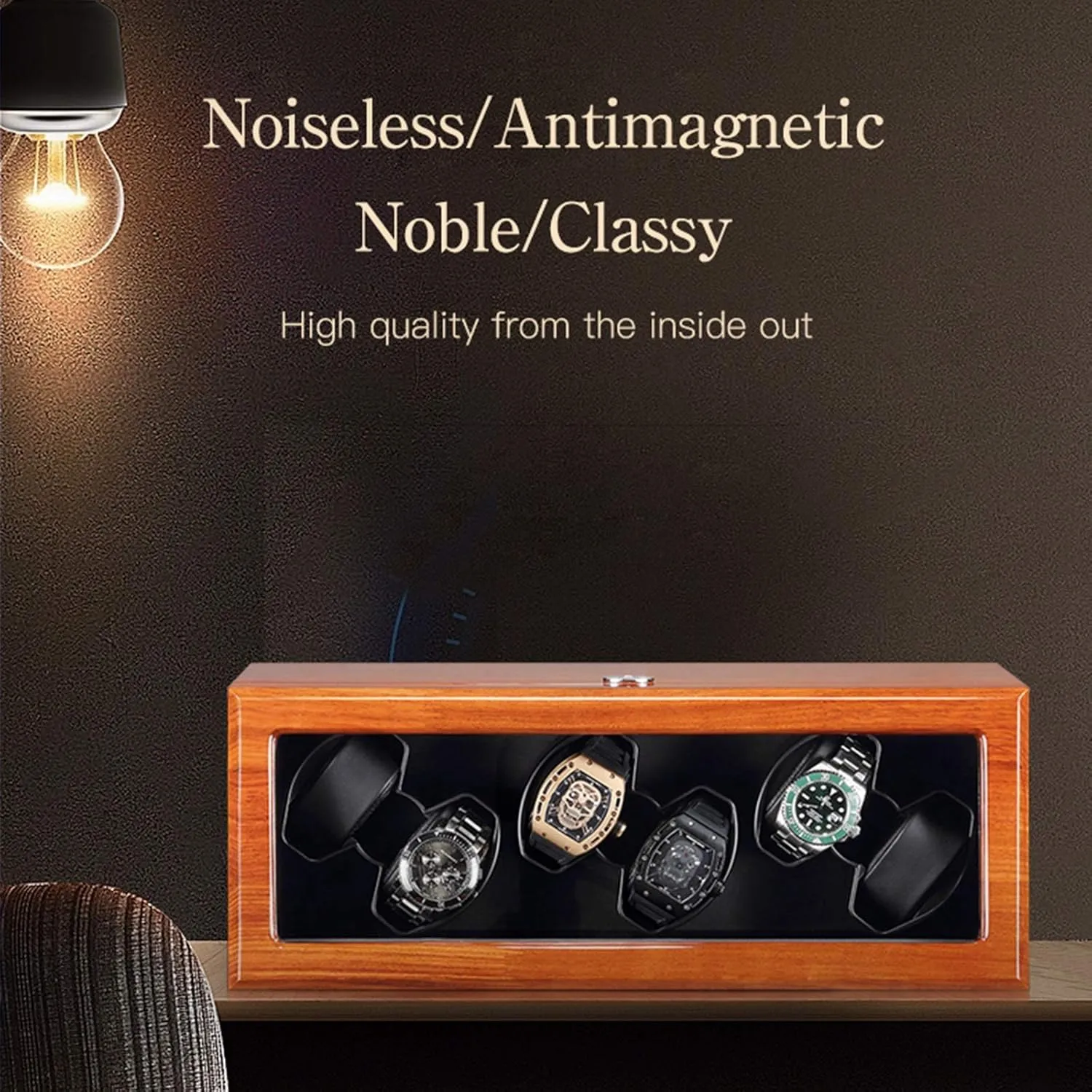 Mode Super Quiet Motor Support USB Power,Black,6 0 Automatic Watch Winder Box teem sculpture dampen rendition Solid Wood with Clear Glass Top 4 Rotation 