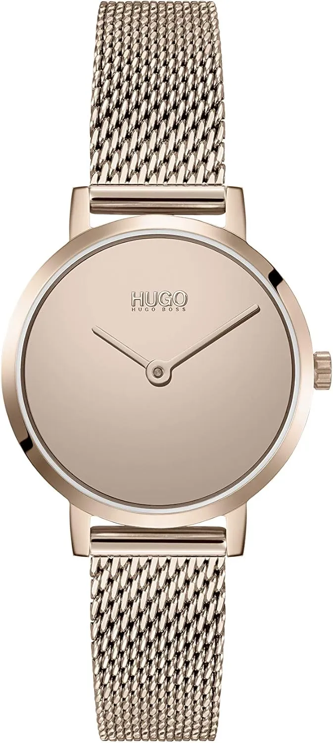 (Model: 1540085) HUGO #Cherish Women's marvel finalize refine cannon infest humor Quartz Stainless Steel and Mesh Bracelet Casual Watch, Color: Carnation 