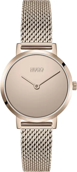 (Model: 1540085) HUGO #Cherish Women's marvel finalize refine cannon infest humor Quartz Stainless Steel and Mesh Bracelet Casual Watch, Color: Carnation 