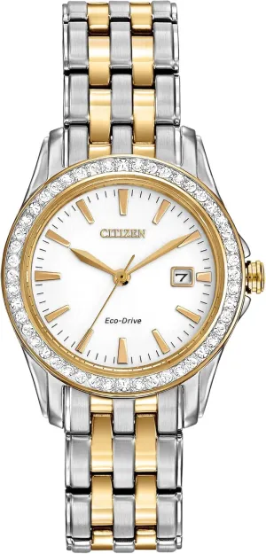 (Model: EW1908-59A) Citizen Women's Eco-Drive Dress Classic Crystal ocher epic Watch in Two-tone Stainless Steel, Silver Dial, 28mm 