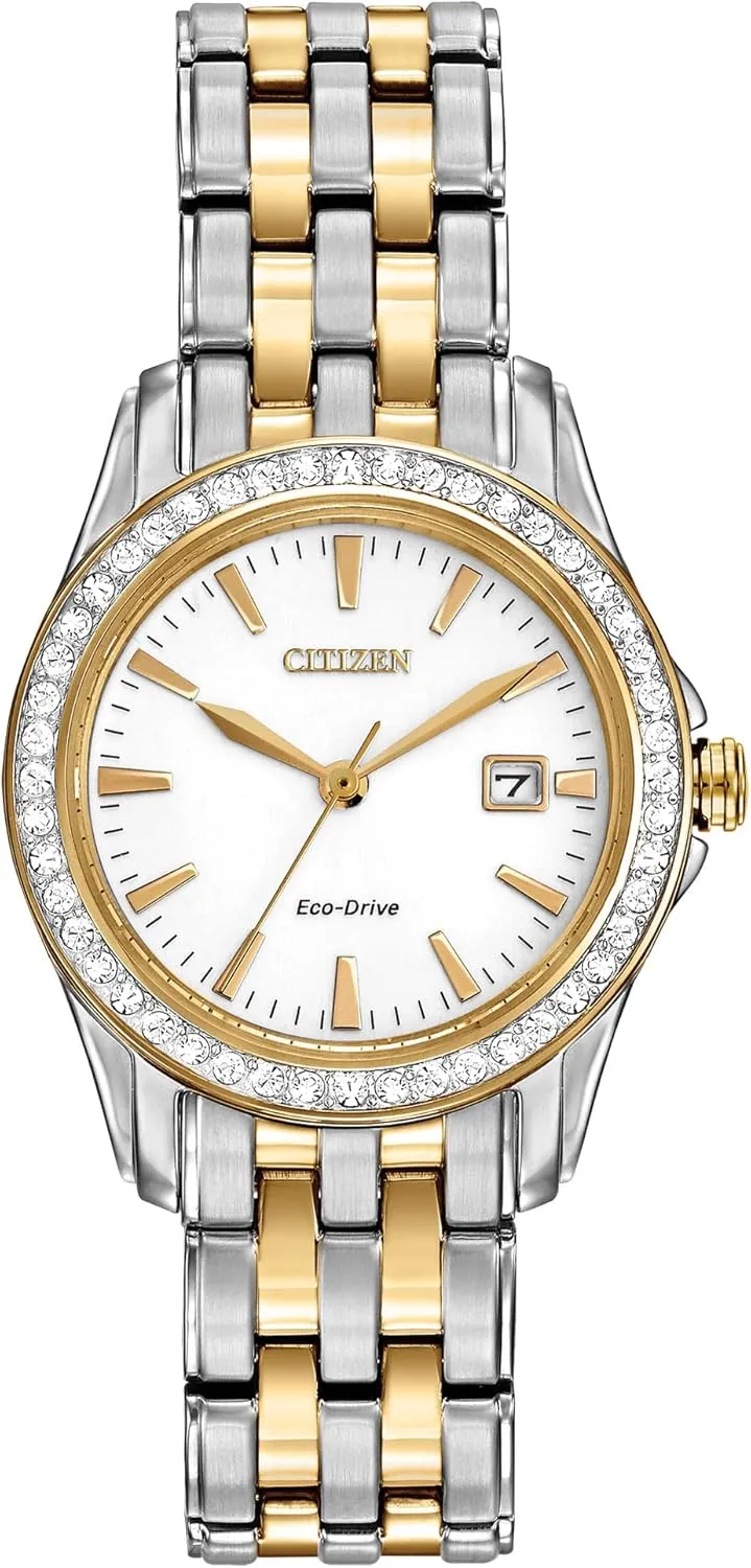 (Model: EW1908-59A) Citizen Women's Eco-Drive Dress Classic Crystal ocher epic Watch in Two-tone Stainless Steel, Silver Dial, 28mm 