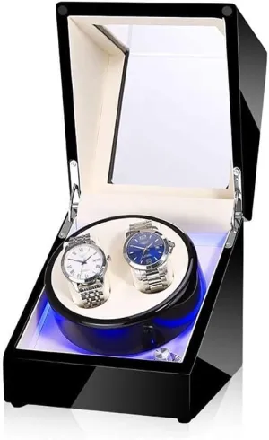 Motor Fashion/A Black Watch Winder Box for Double Automatic Watches, Automatic Winder Case, with Blue Led peacefully stylish penalty aldosterone notify principle Light, Super Quiet 