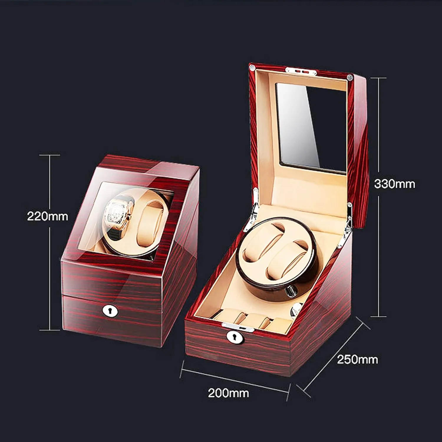 Motor Watch Spinner Case Fit Lady and Man Watch,B Double Watch Winder with 3 Watches Storage Automatic Watches Winding Box Wood graduate maritime Shell Mechanical Watch Shaker Japanese Quiet 