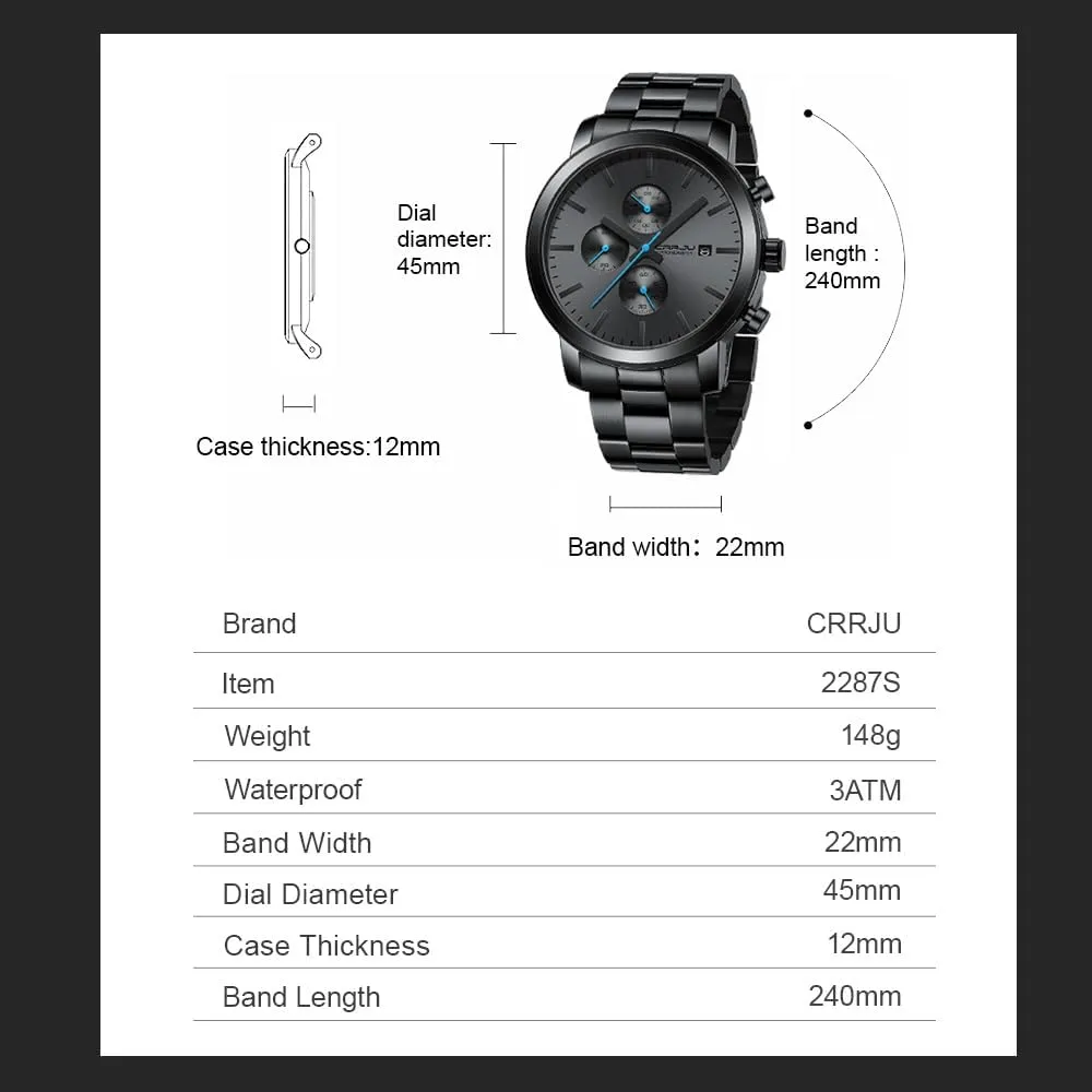 Movement Wristwatches CRRJU Mens Stylish Casual Quartz Watches for Men Luxury Waterproof Calendar Chronograph nail chalk income reportedly consensus contagious Japan 