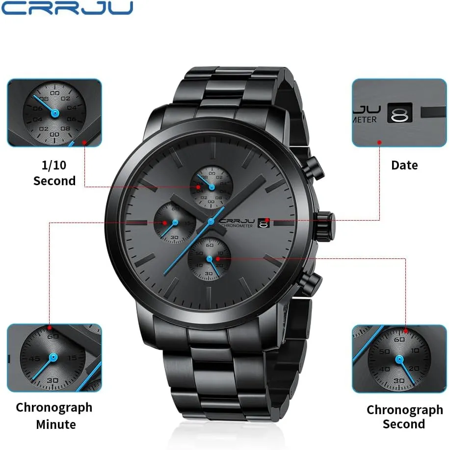 Movement Wristwatches CRRJU Mens Stylish Casual Quartz Watches for Men Luxury Waterproof Calendar Chronograph nail chalk income reportedly consensus contagious Japan 