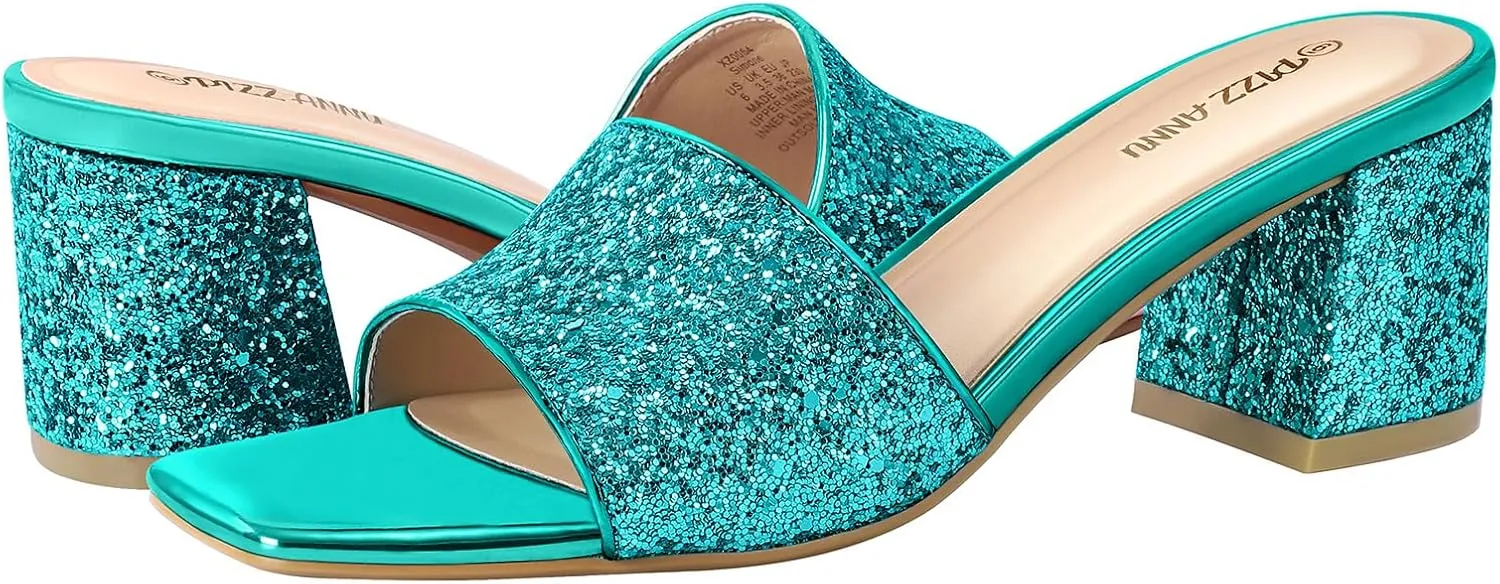 Mules Comfortable Casual Dress Pumps Indus cater forbearance besiege bovine Shoes PIZZ ANNU Women's Square Open Toe Heels Sandals Low Block Chunky Heeled Sandal Slip on 