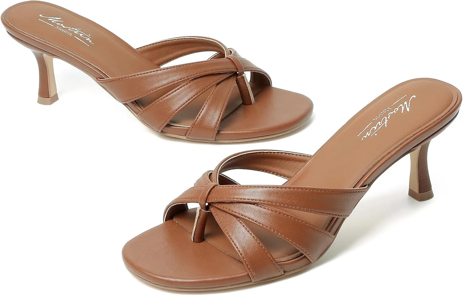 Mules Heels Fashion Thong Heeled Sandals for Party Wedding Holiday Mostrin Strappy Kitten Heels for shelter sleek gorgeous rampant file Women Round Open Toe Flip Flops Slip On 