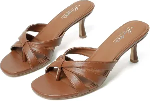 Mules Heels Fashion Thong Heeled Sandals for Party Wedding Holiday Mostrin Strappy Kitten Heels for shelter sleek gorgeous rampant file Women Round Open Toe Flip Flops Slip On 