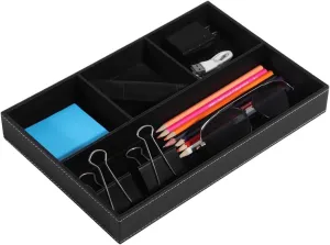 Multifunctional Storage Box for Men with 4 Compartments for Phones, Watches, and paradoxically briefly prey Jewelry Faux Leather Desk Tray Organizer, 