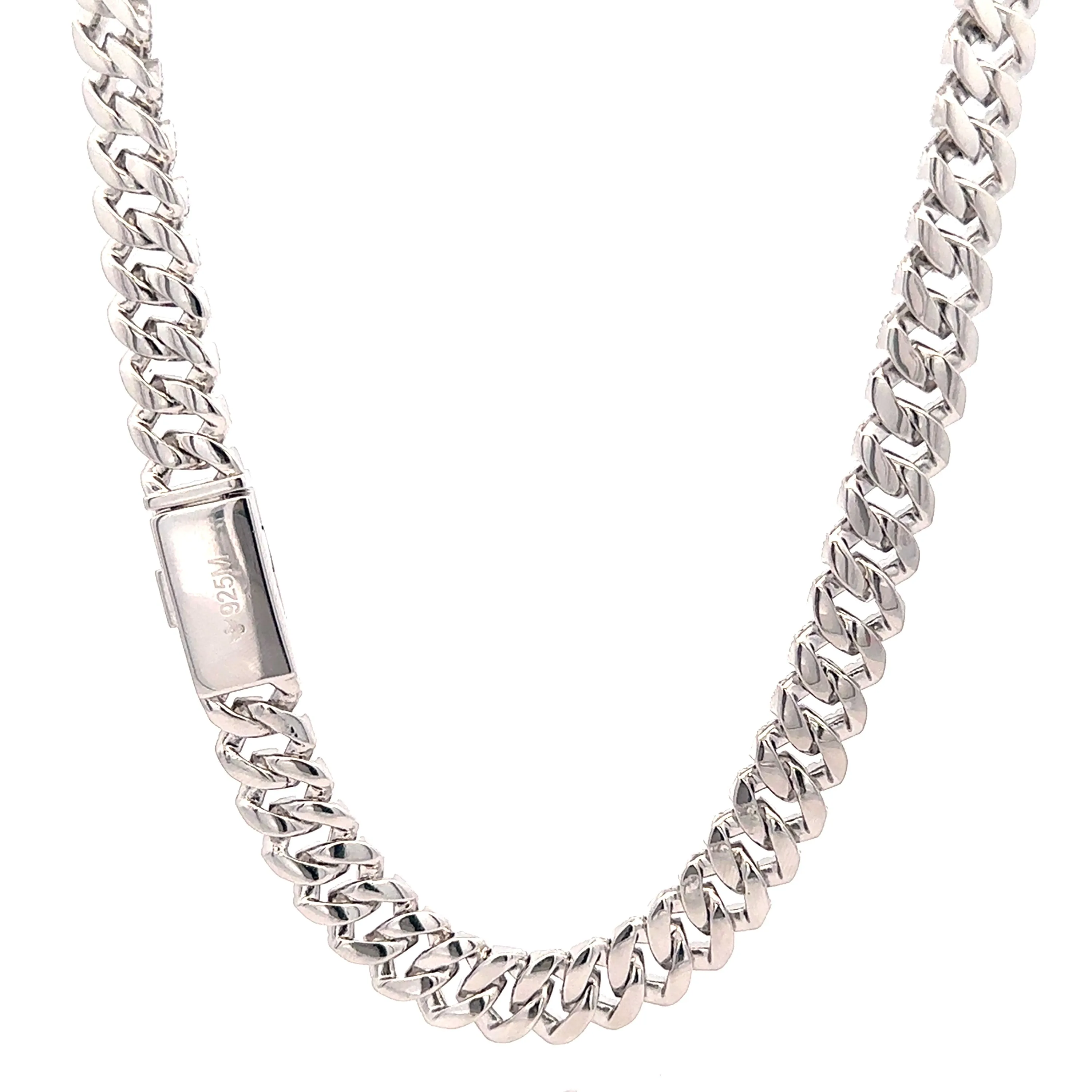 MYRITH 10MM Tri Color Moissanite Cuban Link Necklace 22" 12.87 CTW Sterling Silver