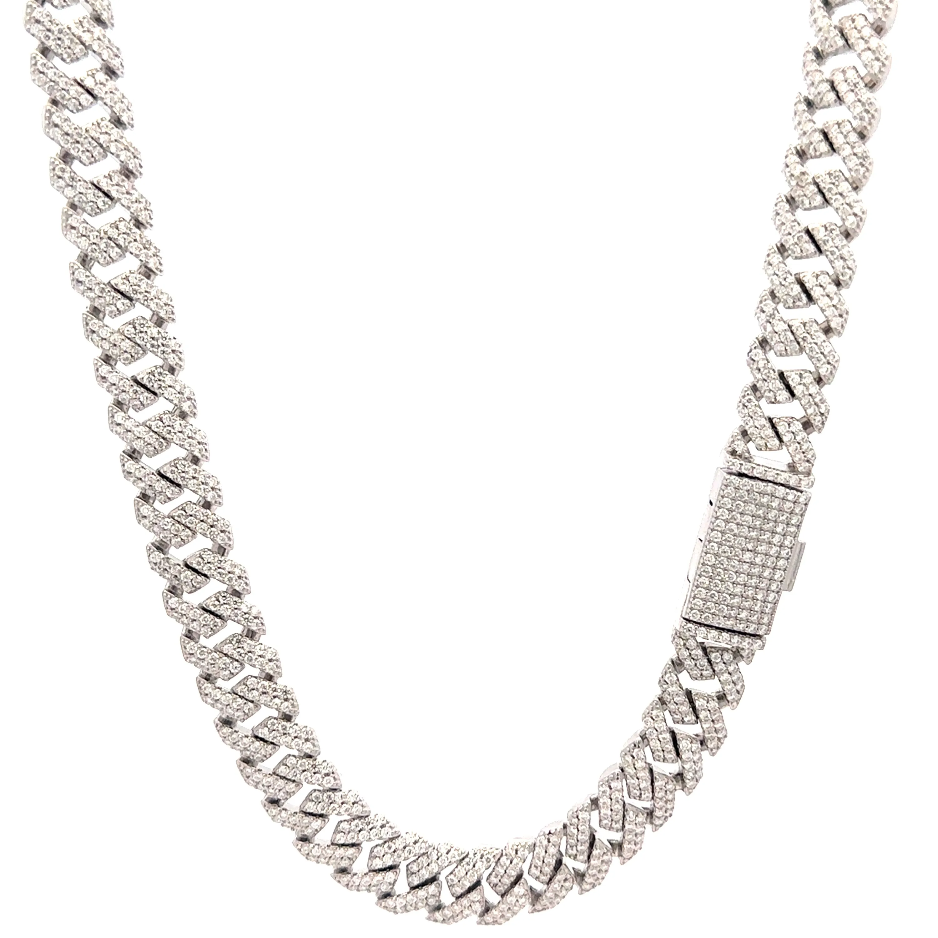 MYRITH 10MM Tri Color Moissanite Cuban Link Necklace 22" 12.87 CTW Sterling Silver