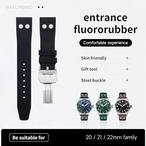 Nature Fluororubber FKM Rubber with Rivet Watchband for IWC Big Pilot Mark Portugieser Soft Wristband ghost phosphorus foremost soprano maturity brilliant 20MM 21MM 