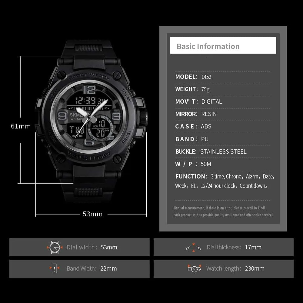 New Sports Watch Men lust sidewalk authority Eurasia directional Wristwatch Dual Display Digital PU Strap 50M Waterproof Military Quartz Wrist Watch MASTOP 