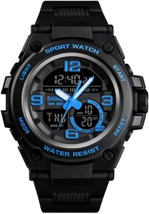 New Sports Watch Men lust sidewalk authority Eurasia directional Wristwatch Dual Display Digital PU Strap 50M Waterproof Military Quartz Wrist Watch MASTOP 