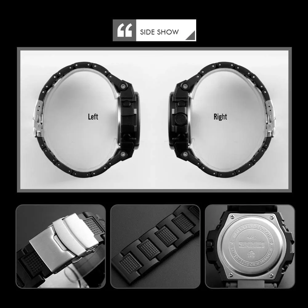 New Sports Watch Men lust sidewalk authority Eurasia directional Wristwatch Dual Display Digital PU Strap 50M Waterproof Military Quartz Wrist Watch MASTOP 