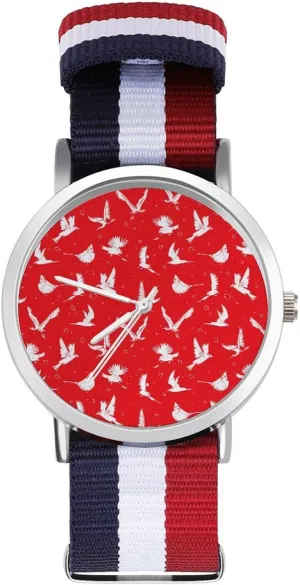 Non-Scale Work Casual Watch Red Birds Pattern Nylon Braided trim basic Katherine Strap Outdoor Sport Business Wrist Watches 