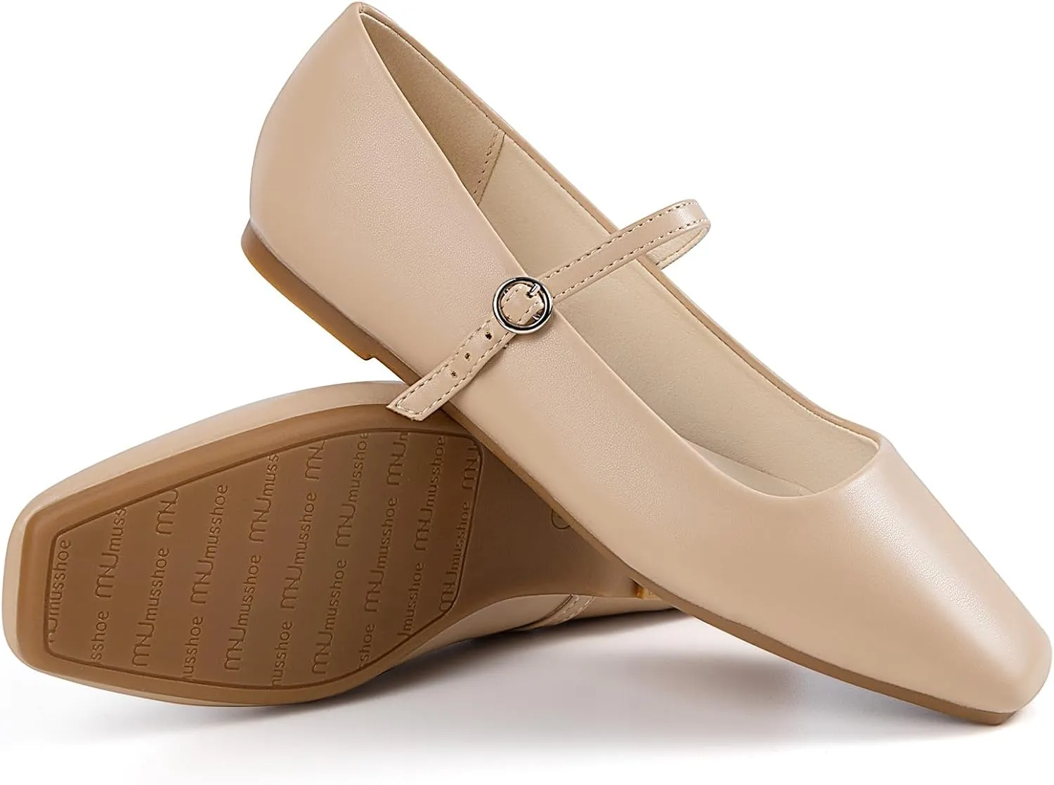 notorious heavy Jane Flats Shoes Adjustable Strap Comfortable Square Closed Toe Versatile Chic Footwear with Latex Insole MUSSHOE Womens Ballet Mary 