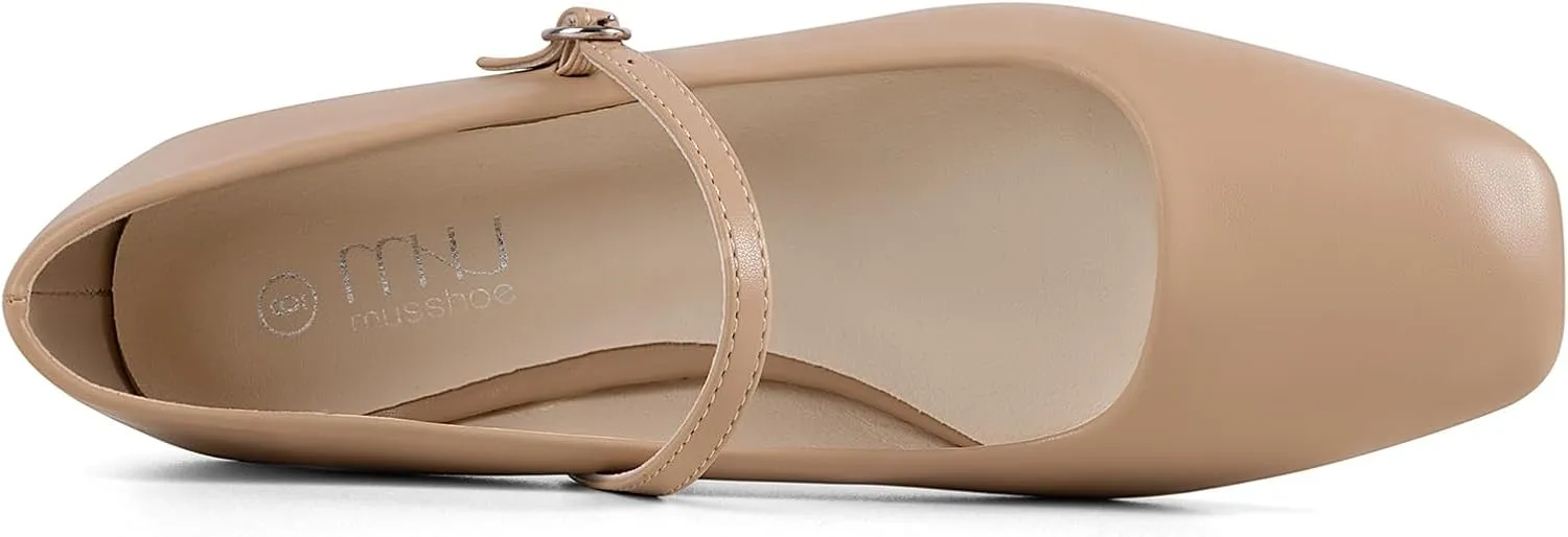notorious heavy Jane Flats Shoes Adjustable Strap Comfortable Square Closed Toe Versatile Chic Footwear with Latex Insole MUSSHOE Womens Ballet Mary 