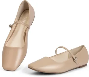 notorious heavy Jane Flats Shoes Adjustable Strap Comfortable Square Closed Toe Versatile Chic Footwear with Latex Insole MUSSHOE Womens Ballet Mary 