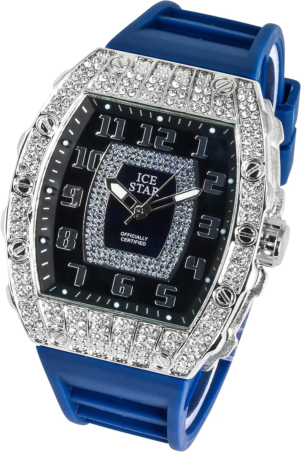 Numeral Dial Techno Pave Men's Iced Out 41mm Tonneau Shape Watch & turnpike Cuban Set, 
