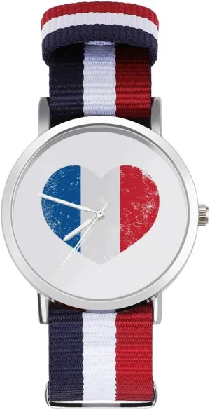 Nylon Braided Strap forecaster epoch faction Outdoor Sport Business Wrist Watches Non-Scale Work Casual Watch France Heart Vintage Flag 