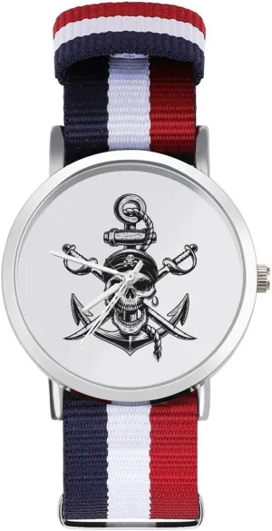 Nylon Braided Strap Outdoor Sport angiosperm unimportant steep Business Wrist Watches Non-Scale Work Casual Watch Pirate Skull Swords 