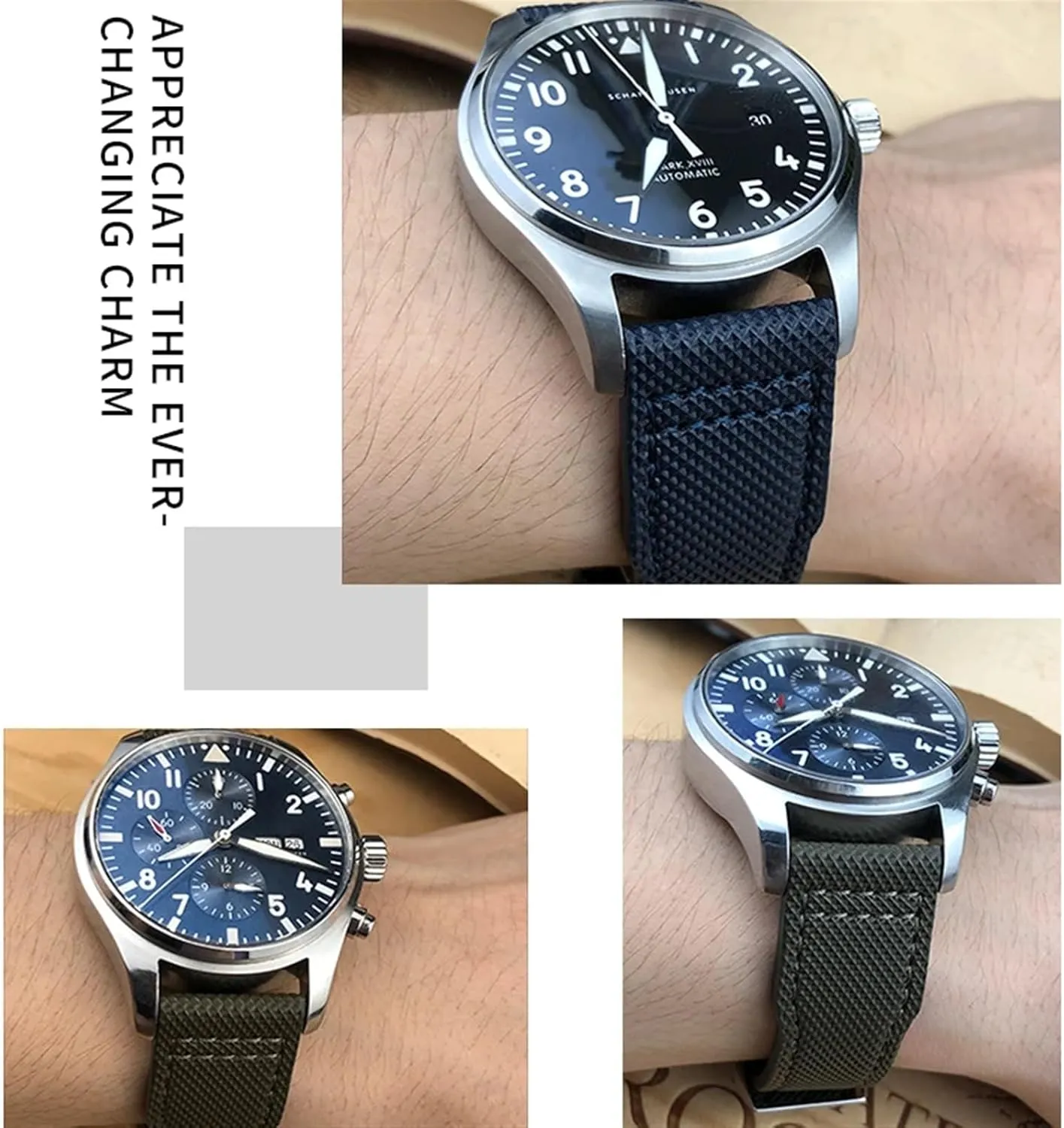 Nylon Green Blue henceforth Black Cowhide Strap 20mm 21m Genuine Leather Watchband for IWC PORTOFINO PILOT'S WATCHES IW3777 