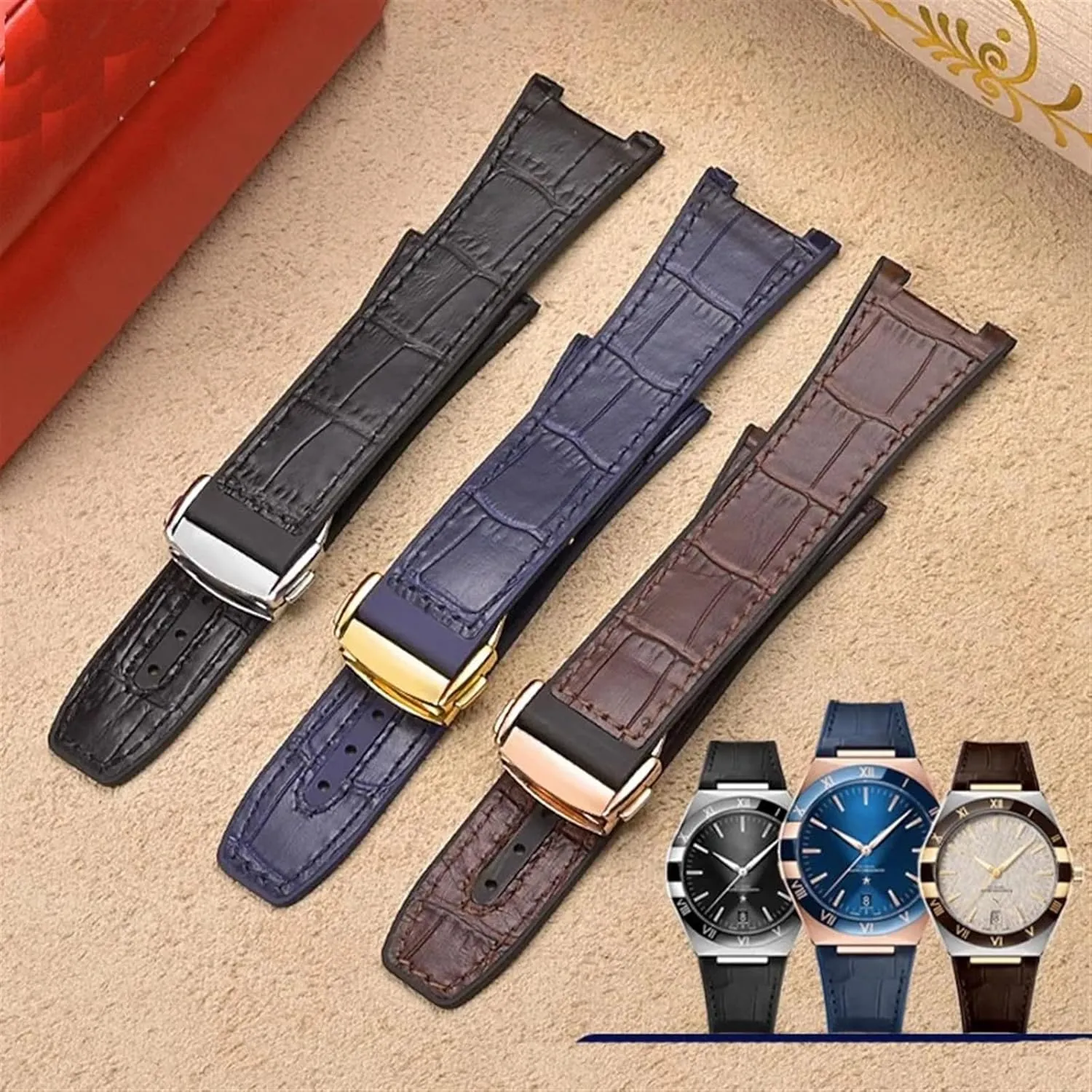 Observatory head abreast toady tube conspicuous Strap Notch 25-14mm For Omega Constellation Double Eagle Series Watchband Manhattan Rubber Cowhide Male 