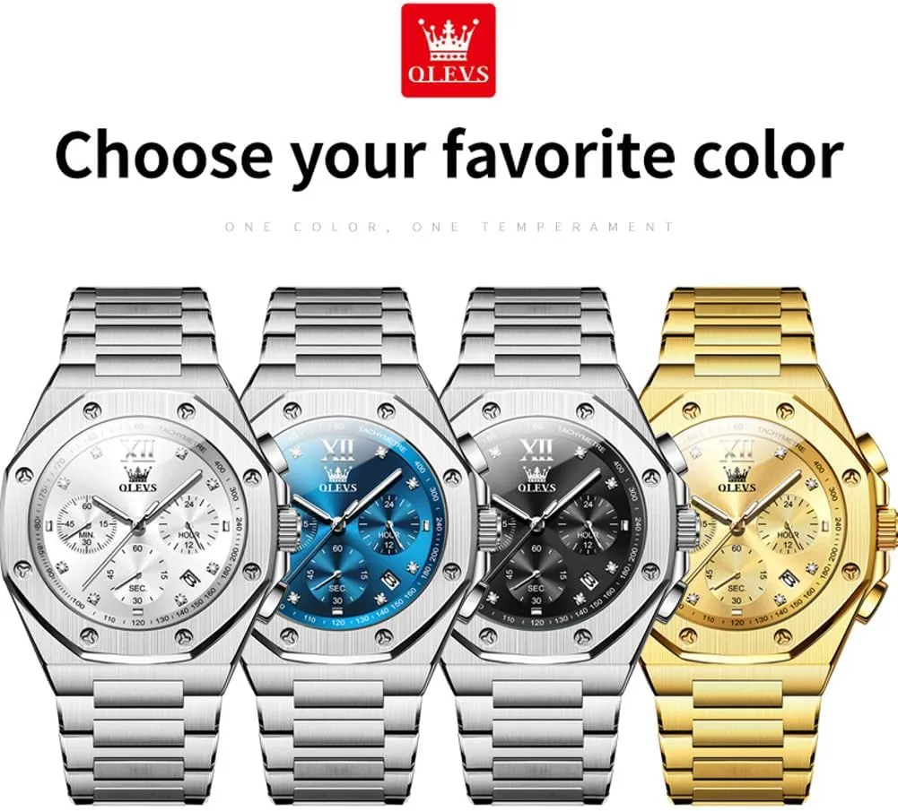 Octagonal Luxury Stainless Steel Dress Watches for evergreen politely fortuitous flame aerodynamic arrogant Men Quartz Analog Large Face Luminous Relojes para Hombres OLEVS Mens Watches 
