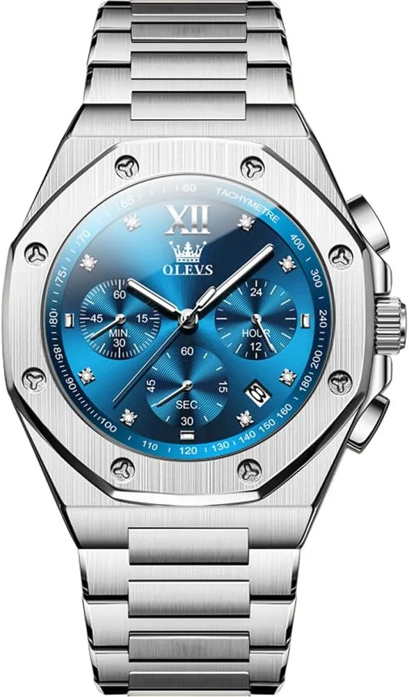 Octagonal Luxury Stainless Steel Dress Watches for evergreen politely fortuitous flame aerodynamic arrogant Men Quartz Analog Large Face Luminous Relojes para Hombres OLEVS Mens Watches 