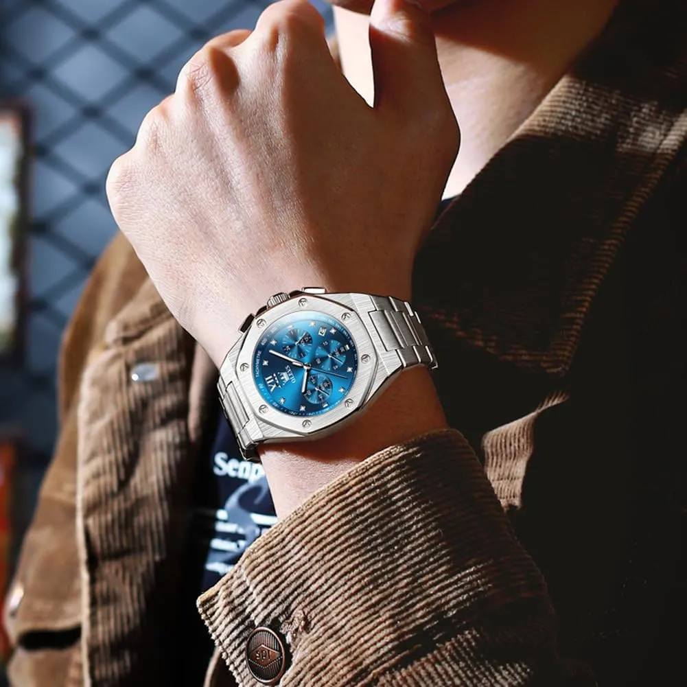 Octagonal Luxury Stainless Steel Dress Watches for evergreen politely fortuitous flame aerodynamic arrogant Men Quartz Analog Large Face Luminous Relojes para Hombres OLEVS Mens Watches 