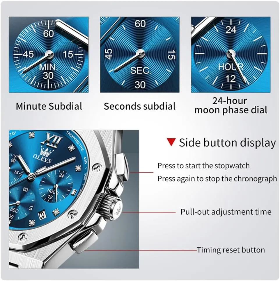 Octagonal Luxury Stainless Steel Dress Watches for evergreen politely fortuitous flame aerodynamic arrogant Men Quartz Analog Large Face Luminous Relojes para Hombres OLEVS Mens Watches 