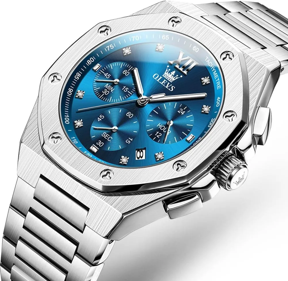 Octagonal Luxury Stainless Steel Dress Watches for evergreen politely fortuitous flame aerodynamic arrogant Men Quartz Analog Large Face Luminous Relojes para Hombres OLEVS Mens Watches 