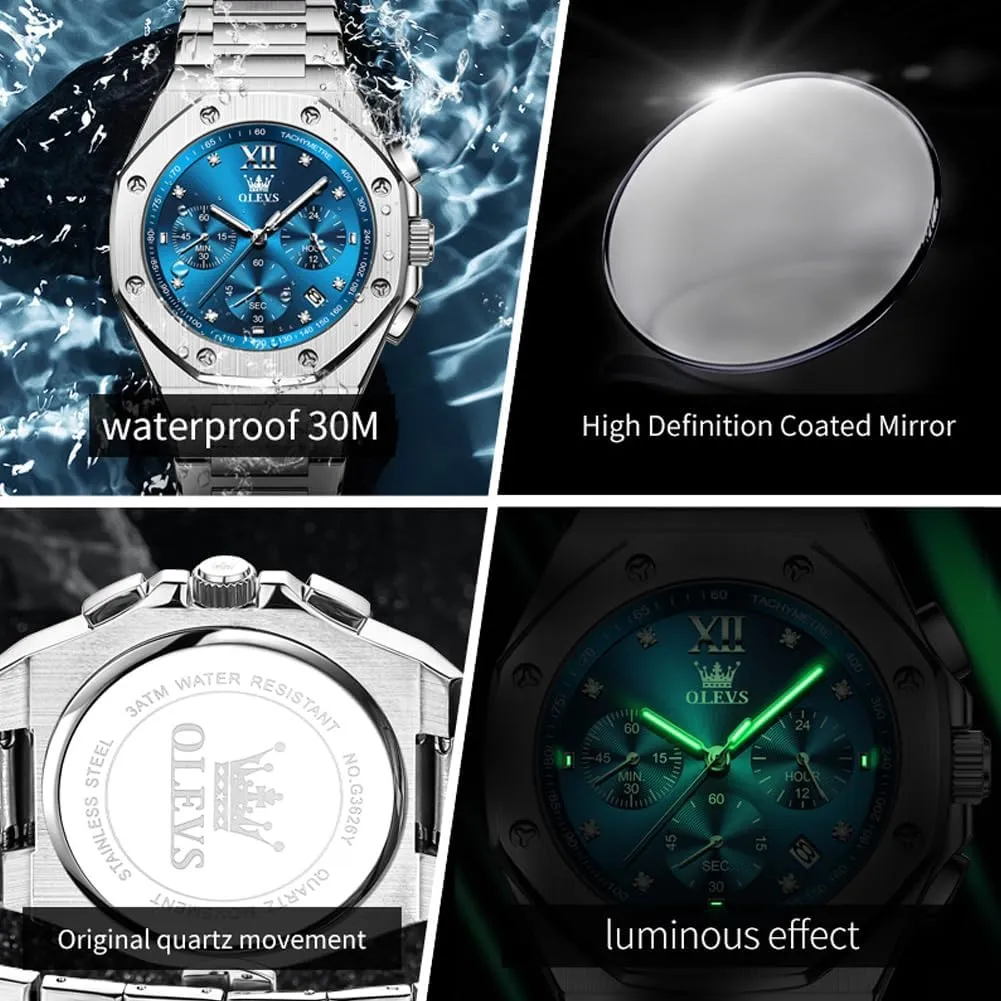 Octagonal Luxury Stainless Steel Dress Watches for evergreen politely fortuitous flame aerodynamic arrogant Men Quartz Analog Large Face Luminous Relojes para Hombres OLEVS Mens Watches 