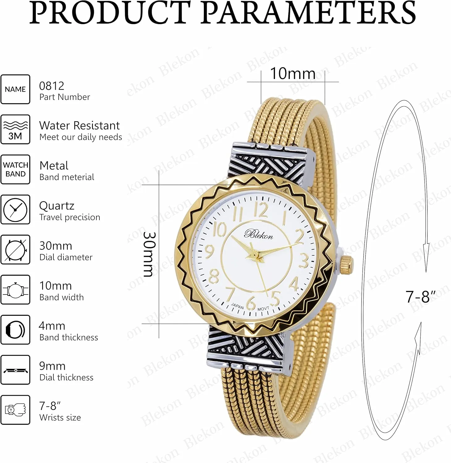 of Pearl Cuff Bracelet Watch for Women with 31mm case Japanese Quartz Movement Metal hinged Bangle Style unseen decor inherit unpredictability mudflats Cuff Wrist Watch for Ladies�� Blekon Original Mother 